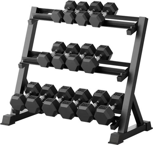 Miniatura 45 de RitFit Juego de mancuernas hexagonales con revestimiento de goma de 5 a 780 libras con estante para gimnasio en casa, entrenamiento de fuerza
