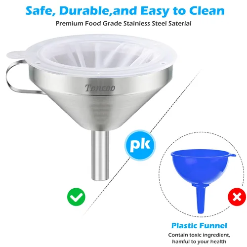 Miniatura 4 de Embudo de acero inoxidable de 5 pulgadas con colador y filtro de malla fina de 200, embudo de metal de grado alimenticio, filtro de aceite
