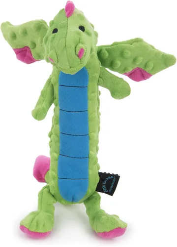 Miniatura 2 de goDog - Juguete de dragón de peluche chirriante para perro, tecnología Chew Guard, color azul claro, tamaño pequeño