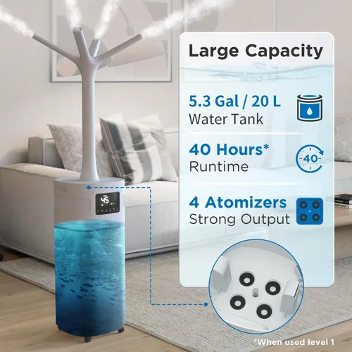 Miniatura 3 de TURBRO Humidificador comercial, habilitado para WiFi, vaporizador de aire ultrasónico de 5.3 galones/20L para habitaciones grandes de hasta 2000