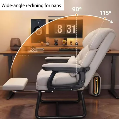 Miniatura 5 de Silla de oficina de piel sintética suave gruesa con almohada lumbar de espuma viscoelástica y reposapiés oculto. Puedes acostarte con un clic