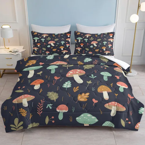 Colorido juego de cama de hongos tamaño individual, súper suave, cómodo, transpirable, edredón individual de hongos trippy y 2 fundas de almohada