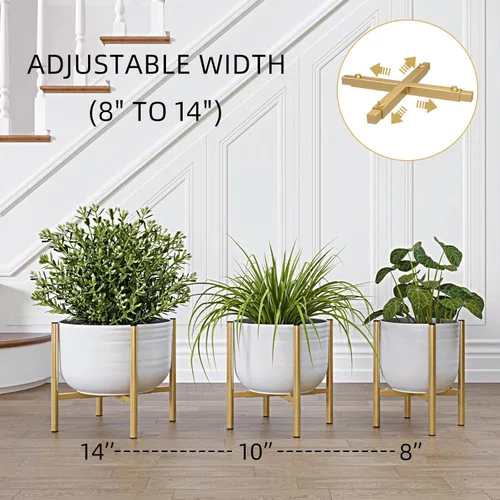 Miniatura 3 de Soporte ajustable de metal para plantas de interior, macetas de 8 a 14 pulgadas, soporte moderno de mediados de siglo, resistente carga de 160