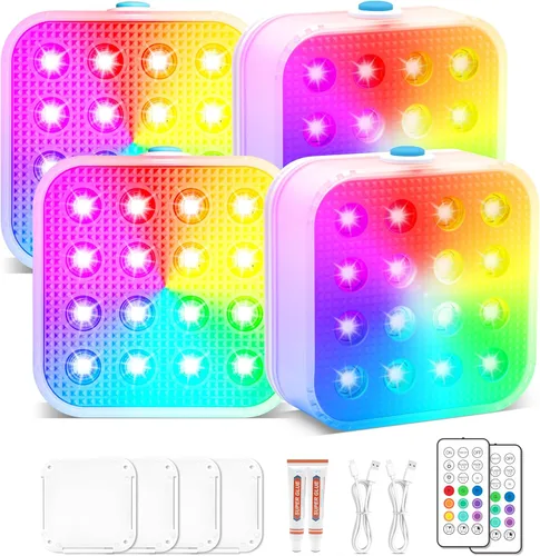 Luces de piscina recargables con control remoto, 16 luces LED sumergibles que cambian de color, impermeable para piscina enterrada, estanques,