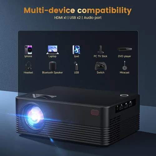 Miniatura 3 de Mini proyector portátil con WiFi y Bluetooth, proyector inteligente nativo 1080P Full HD, 300 ANSI, compatible con teléfono inteligente, HDMI, USB