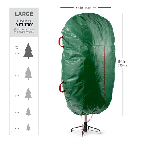 Miniatura 6 de Zober Bolsa vertical de almacenamiento para árbol de Navidad, se adapta a árbol artificial de 9 pies, bolsa para árbol de Navidad con dobladillo