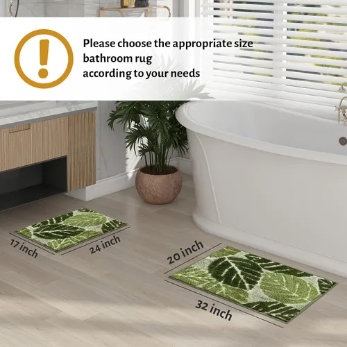 Miniatura 2 de Alfombra de baño antideslizante con planta verde salvia, bonita alfombra de baño absorbente de hojas de Monstera, divertida alfombra de baño