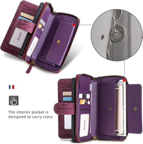 Miniatura 6 de Asuwish Funda de teléfono para Samsung Galaxy S8 Plus con cremallera, funda desmontable con protector de pantalla y soporte para tarjeta de espejo