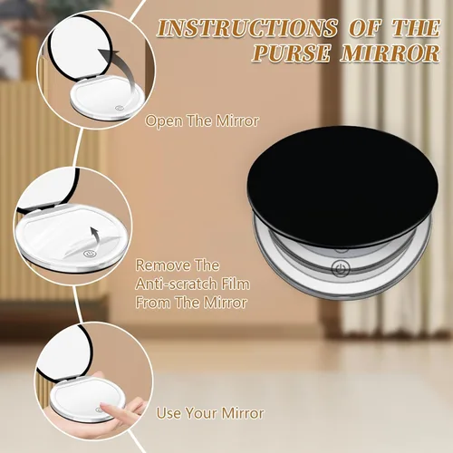 Miniatura 3 de Kakuje Espejo compacto con luz, espejo de bolsillo LED de aumento 1X/3X con cable de datos USB, mini espejo para bolso, bolsillo, viaje y regalo