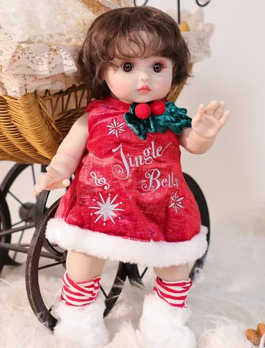 Miniatura 2 de Muñecas de bebé, 18 pulgadas realista Reborn Full Vinyl Baby Doll con pelo rizado marrón, pecas pintadas a mano y acogedor traje rojo para niñas a