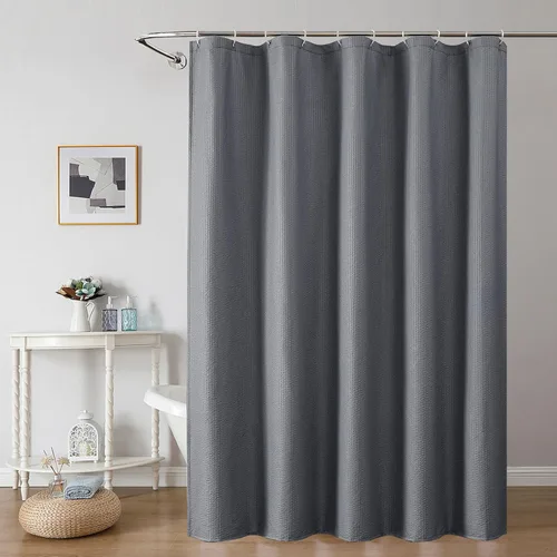 Miniatura 61 de OWENIE Cortina de ducha blanca para baño, 96 pulgadas, extra larga, elegante cortina de ducha de tela texturizada en relieve 3D, repelente al agua