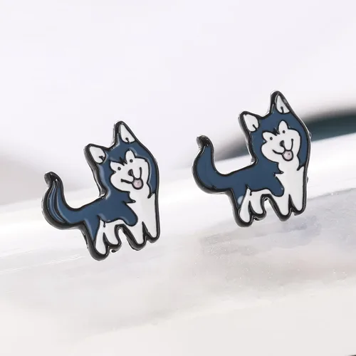 Miniatura 2 de Daisy - Pendientes de tuerca con esmalte para perro y cachorro, diseño de animales