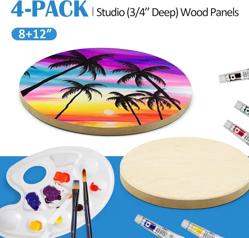 Miniatura 6 de Falling in Art Kit de paneles de lona de madera de abedul redondos sin terminar, 4 paquetes de 2 tamaños de 8 pies y 12 pies, 3/4 pulgadas