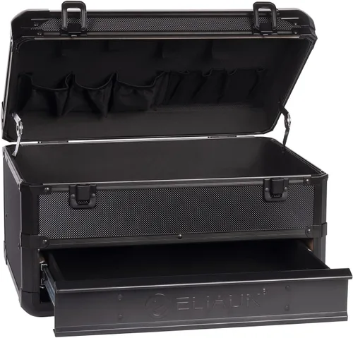 Miniatura 3 de E ELIAUK Caja de herramientas con estuche rígido, organizador de almacenamiento, maleta de transporte, caja de herramientas con cajones, color negro