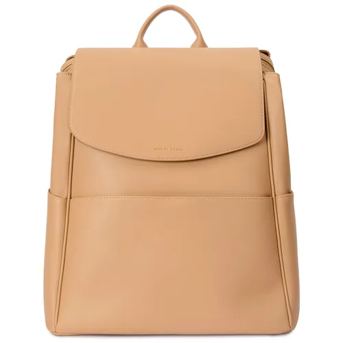 Miniatura 10 de MIA + SOPHIA Mochila de cuero para pañales con puerto de carga USB, cambiador, correas para cochecito y portabotellas (Marrón Mia)
