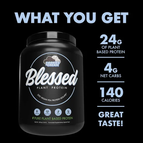 Miniatura 4 de BLESSED Proteína vegana en polvo - Reemplazo de comida en polvo de proteína a base de plantas, 23g de proteína de guisante en polvo, sin lácteos