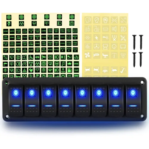 Miniatura 20 de GOOACC Panel de interruptores basculantes de 2 cuadras, 12 V, 24 V CC, color azul, panel de aluminio de 5 pines, encendido y apagado, panel