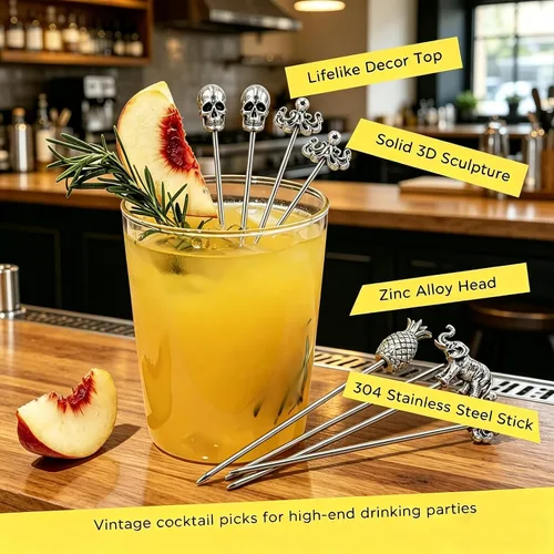Miniatura 5 de Homestia - Púas de cóctel de metal para bebidas, 11.9 cm reutilizables, pinchos de cóctel para guarnición, espadas, 6 piezas, púas de martini