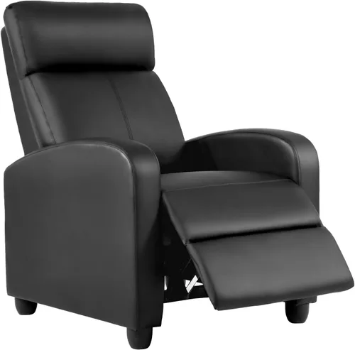 BestMassage - Sillón reclinable sin función de masaje, con soporte lumbar, reclinación de empuje ajustable, reposabrazos anchos, reposapiés y Negro