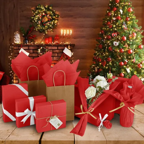 Miniatura 6 de CHRORINE 60 hojas de papel de seda rojo, papel de seda para regalos de Navidad, papel de seda para envolver arte, papel de seda a granel