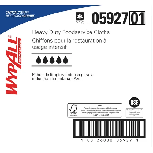 Miniatura 10 de WypAll CriticalClean Paños de limpieza de alto rendimiento para servicio de alimentos (05927), Toallas plegadas en cuartos, azul