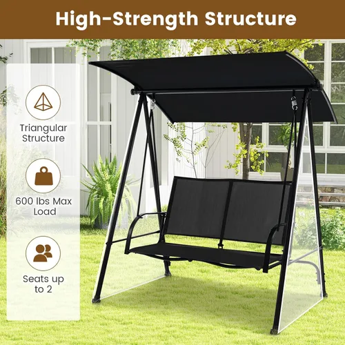 Miniatura 5 de HAPPYGRILL Columpio para exteriores para 2 personas con toldo, silla de columpio para porche de patio con marco de metal resistente, tela de asiento