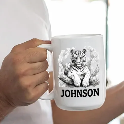 Miniatura 6 de Taza de café con nombre personalizado de oso de 11 y 15 onzas, taza de cerámica blanca con dibujo a lápiz de oso personalizado, regalo para niños