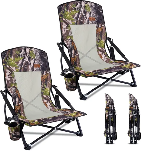 Miniatura 8 de Nice C Silla de caza, sillas bajas de campamento, silla de puntal de caza de pavo, mochila plegable con soporte para tazas y correa de transporte