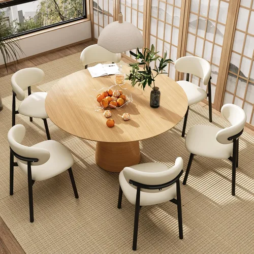 Miniatura 10 de Juego de 2 sillas de comedor para cocina, tapizadas, modernas, de cuero, original/beige