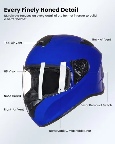Miniatura 2 de ILM Casco de Motocicleta de Cara Completa para Calle con Rejillas de Ventilación Ampliadas, Visera de Repuesto Gratis para Hombres y Mujeres
