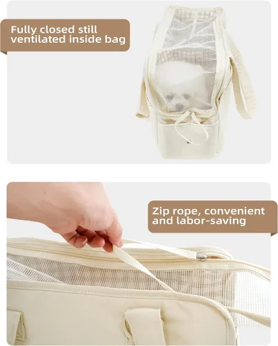 Miniatura 4 de ONECUTE Transportador para perros pequeños, conejos, gatos con bolsillos grandes, bolsa de algodón, transportador para perros de lado suave, Beige