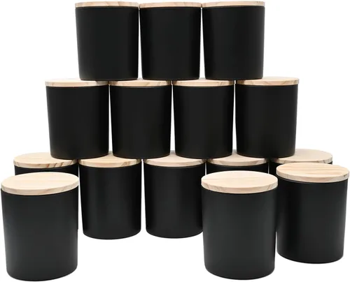 SHOWIN Tarros de vela gruesos de 10 onzas para hacer velas, 15 unidades, frascos vacíos con tapas de madera para hacer velas, contenedor de muestra,