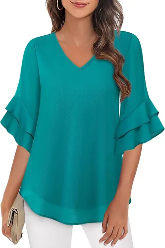 Miniatura 2 de VALOLIA Blusas de manga 34 para mujer, blusas elegantes y casuales de negocios de doble capa