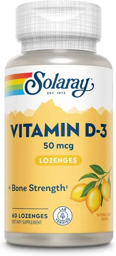Miniatura 4 de SOLARAY Pastillas de vitamina D3 de 50 mcg – 2000 UI de vitamina D3 – Huesos fuertes, apoyo muscular e inmunológico – Sabor natural de limón