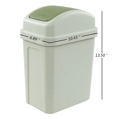 Miniatura 2 de Bote de basura de plástico de 1.8 galones con tapa abatible, cubo de basura pequeño, color verde