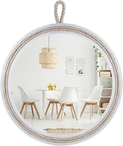 Miniatura 12 de Espejo decorativo pequeño de 11.4 pulgadas, espejo colgante redondo para pared, espejo de cuerda náutica para baño, oficina, sala de estar, todas