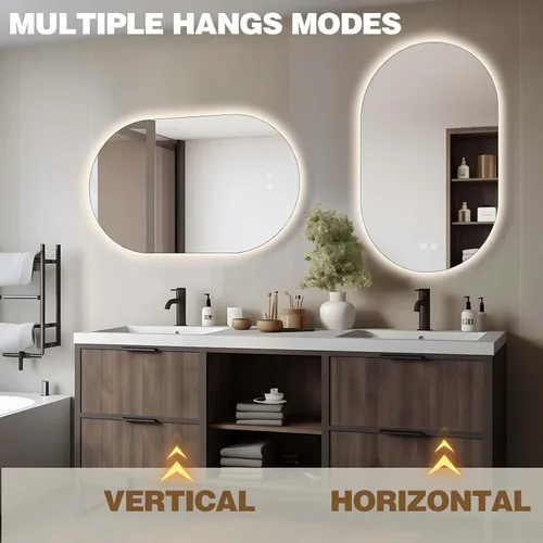 Miniatura 8 de Espejo LED ovalado de 36 x 24 pulgadas para baño, espejo de tocador iluminado en forma de píldora con luces, espejo retroiluminado sin marco montado