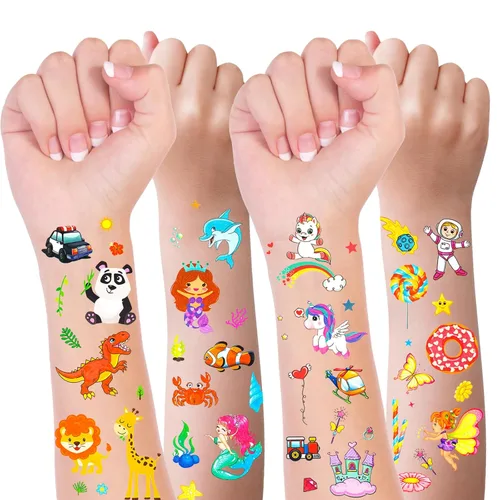Habett Tatuajes temporales para niños, más de 300 estilos mixtos de tatuajes temporales, juego de calcomanías para niñas y niños, dinosaurio,