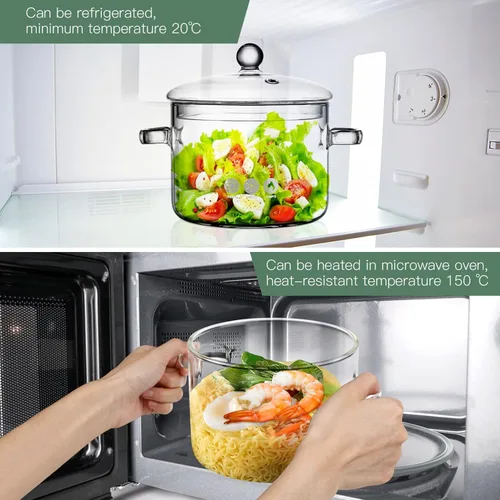 Miniatura 6 de Olla a fuego lento para estufa, popurrí de vidrio con tapa para estufa, 64.2 fl oz 66 oz cacerola de cocina transparente para el hogar, cuencos