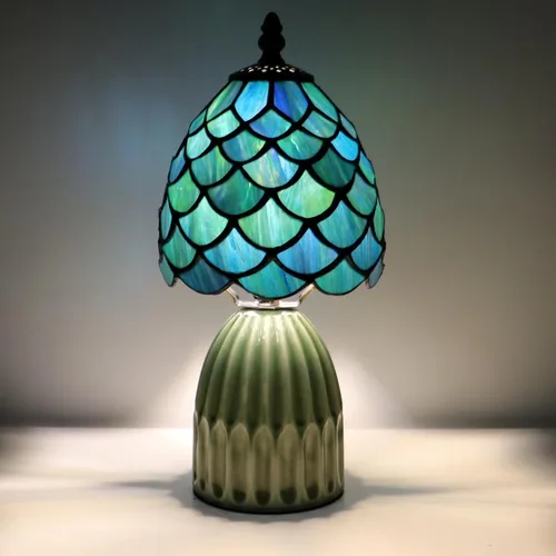 Miniatura 13 de Tiffany Lamp Stained Glass Mushroom Table Lamps 6X6X12.5 Inch Pink Jewelry Baroque Style Small Night Light Ceramic Base Mini Accent Desk Light