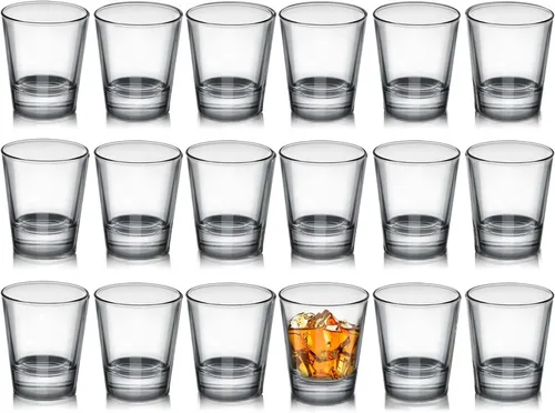 OBTANIM Paquete de 18 vasos de chupito, juego de vasos de chupito transparente de 1.5 onzas con base pesada para bares, restaurantes, hogar