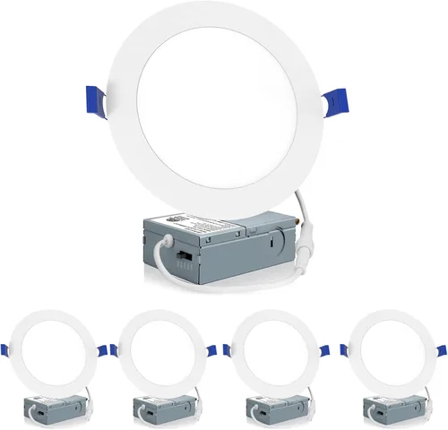 Miniatura 10 de Meconard Paquete de 4 lámparas de techo empotrables LED ultrafinas de 6 pulgadas, 3000 K/4000 K/5000 K seleccionables, regulables 12 W = 110 W, 1050