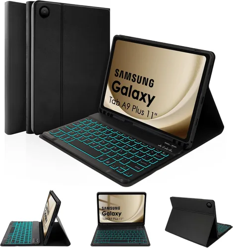 Miniatura 14 de LAMA Funda con teclado para Samsung Galaxy de 11 pulgadas Tab A9 Plus 2023/Tab A11 Plus 2025 con ratón, retroiluminación de 7 colores, funda