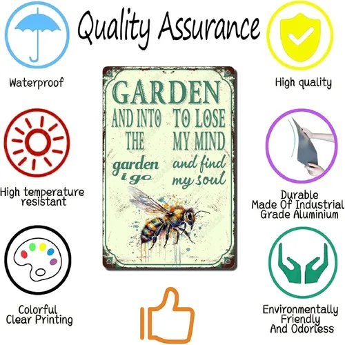 Miniatura 3 de LIUAXICIA Letreros divertidos de metal con texto en inglés "In The Garden to Lose My Mind and Find My Soul Bee Garden - Letreros de lata