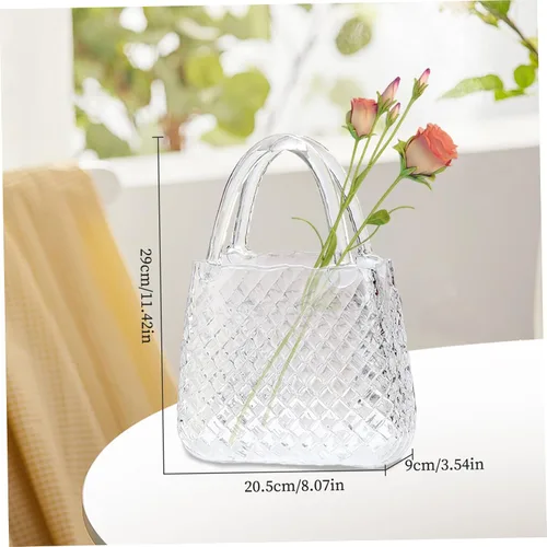 Miniatura 7 de Florero para flores, florero transparente para flores, 11.4 x 8.1 x 3.5 pulgadas, bolso de cristal decorativo para centros de mesa, mesa de boda