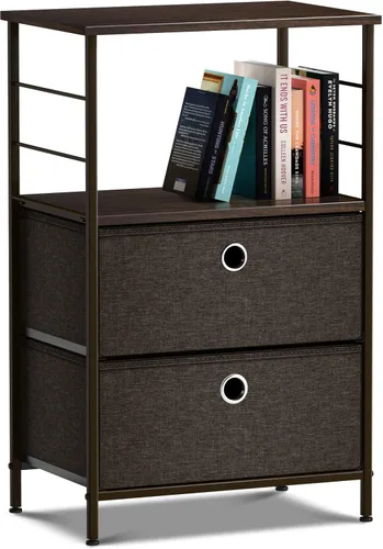 Miniatura 18 de Sorbus Mesita de noche con 1 cajón, mueble de noche y mesa auxiliar con marco de acero, parte superior de madera y contenedores de tela fáciles