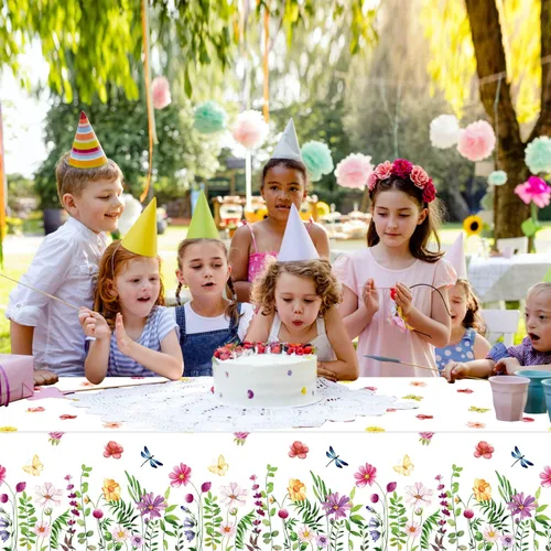 Miniatura 5 de 4 Pack de manteles florales de primavera con flores silvestres, mantel de plástico con flores de primavera, mantel desechable para decoración