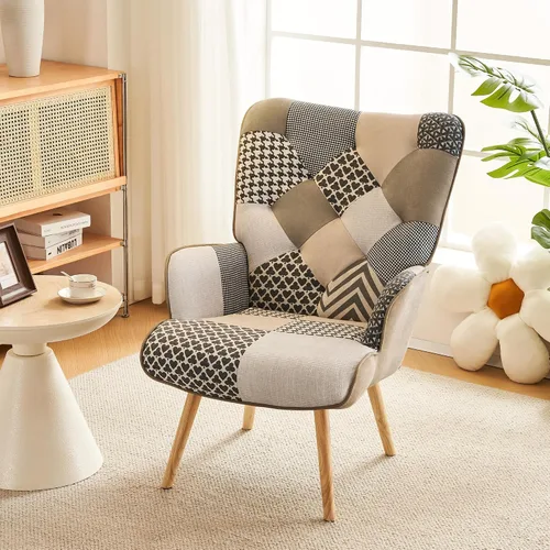 Miniatura 11 de Silla de Acento, Silla de Sala de Estar, Sillón Moderno de Respaldo Alto, Sillas de Lectura de Patchwork Colorido para Dormitorio, Silla de Descanso