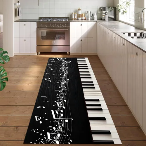 Miniatura 2 de Alfombra de pasillo de piano, 2 x 7 pies, retro, teclado de piano blanco y negro, tapete antideslizante para interiores, para amantes de la música