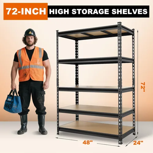 Miniatura 3 de Big RED Estantería de almacenamiento, 5 niveles ajustables, estantes de garaje de metal resistente/estante de utilidad para cocina, despensa